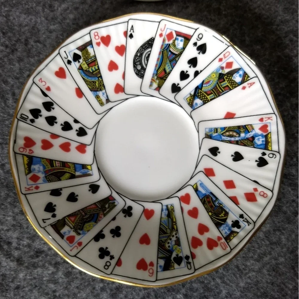 Elizabethan Playing Cards‎ Demitasse Cup & Saucer Set/4 Cut for Coffee England